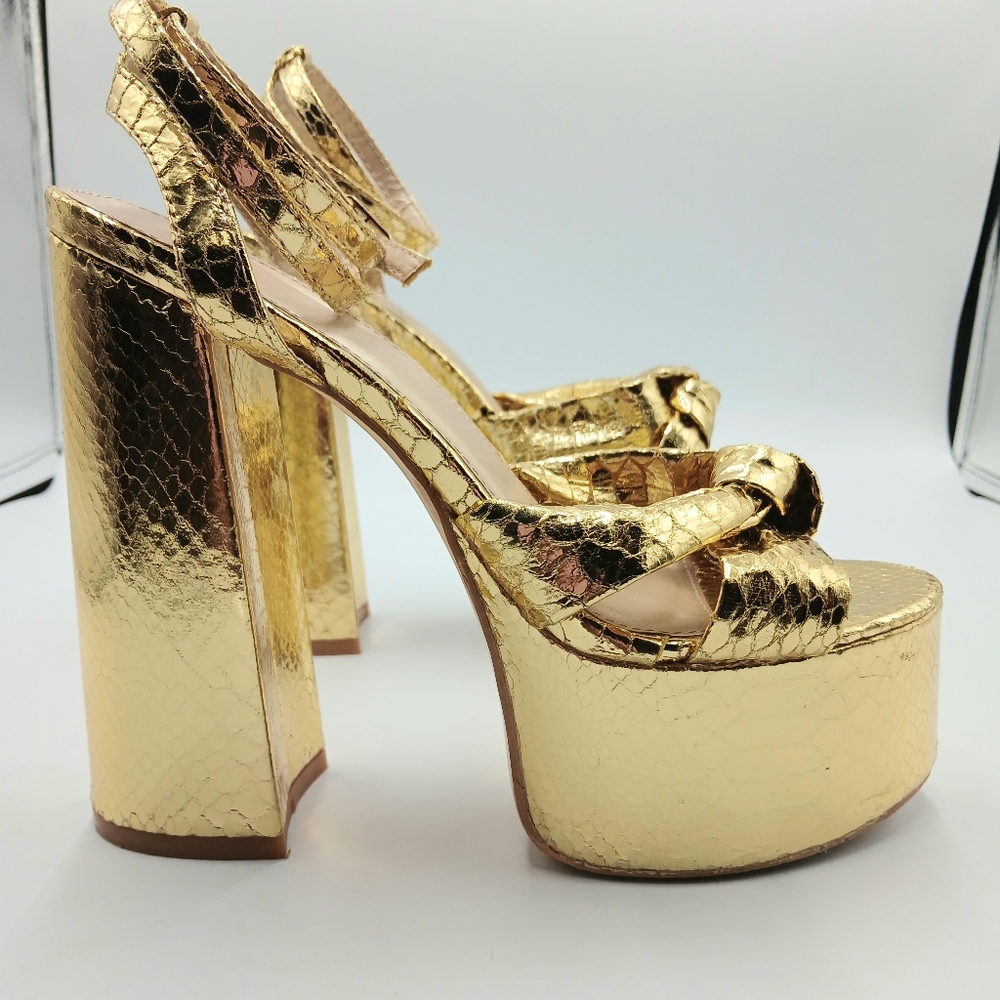 Public Desire Gold Metallic Platform High Heel Sandals - Picture 5 of 9